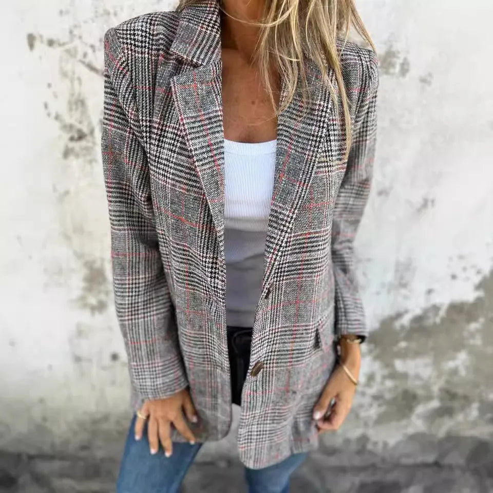Kyra | Casual geruite blazer met revers