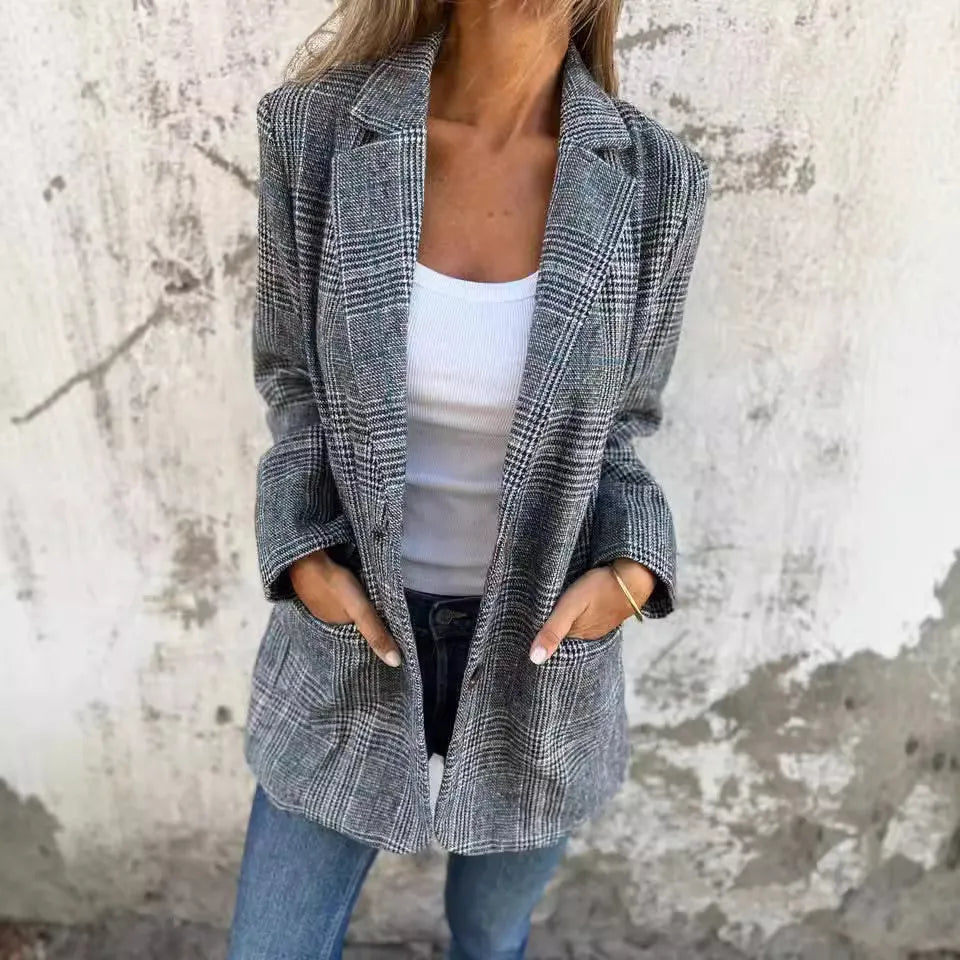Kyra | Casual geruite blazer met revers